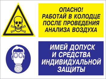 Кз 78 опасно - работай в колодце после проведения анализа воздуха. имей допуск и средства индивидуальной защиты. (пленка, 400х300 мм) - Знаки безопасности - Комбинированные знаки безопасности - ohrana.inoy.org